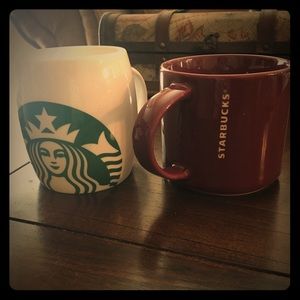 Two Starbucks coffee mugs